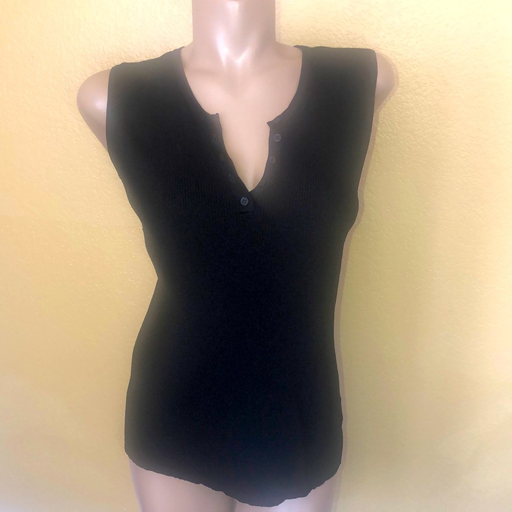 Nine & Co Black V-Neck Sleeveless Ribbed Tank XL
